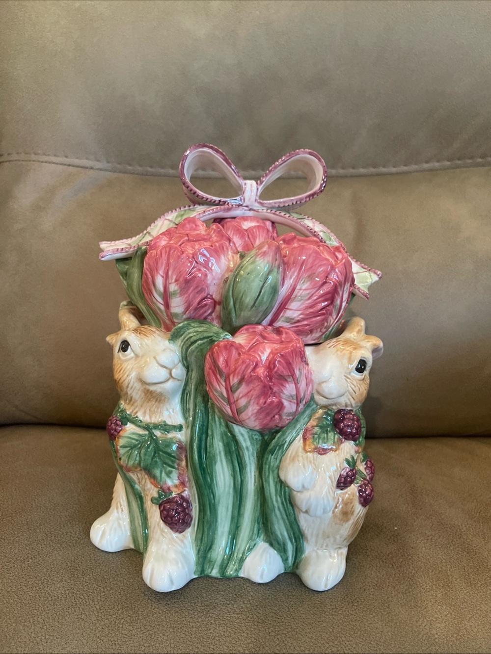 Fitz and Floyd Blackberry Rabbit Cookie Jar - NIB